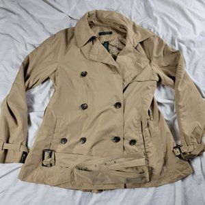 Lauren Ralph Lauren Womens Small Beige Outdoors Coat Jacket Belt Casual Comfort